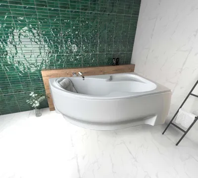 Image de ECOLAM Baignoire d'angle Wela 170 x 100 cm droite + tablier | oreiller Mare | pieds siphon | set complet