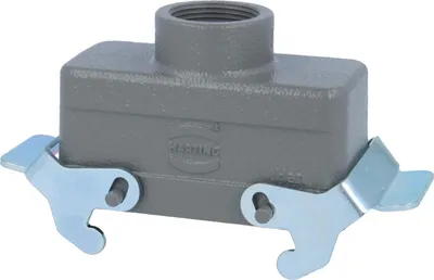 Produktbild von HARTING Han 16B Tüllengehäuse niedrig, 1xPG21 gerader Kabelabgang, mit 2 Querbügeln Verschraubung PG21 Klemmbereich