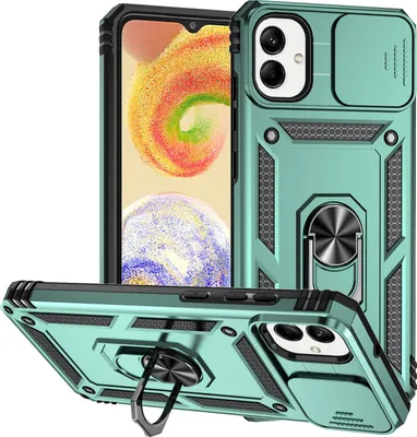 Image de Étui pour Samsung Galaxy A05 étui double couche avec couvercle coulissant pour l'appareil photo et anneau de support vert