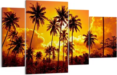 Produktbild von Bild auf Leinwand - Leinwandbild - Palmen Bäume Sonne - 120x70cm - Wand Bild - Wanddeko - Leinwanddruck - Bilder - Kunstdruck - Wanddekoration - Leinwand bilder - Wandkunst - DL120x70-0187