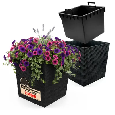Produktbild von 2 Stück Blumentopf ca 65L 40x40x41cm mit Innentopf und Bewässerungssystem Wetterfest Rattanoptik