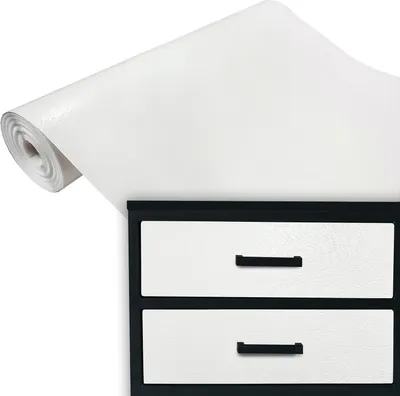 Produktbild von Klebefolie Möbel 45x100 cm - Leder Weiß - Möbelfolie selbstklebend in Deko-Stil - Folie für Möbel zur schnellen Renovierung von Türen und Schränken - Möbelfolie dekorativ und pflegeleicht