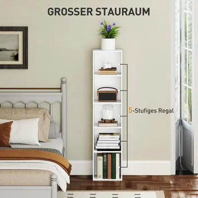 Produktbild von Bücherregal, Standregal mit 5 Ebenen, Aufbewahrungsregal mit Verstellbare Ablage für Wohnzimmer, Schlafzimmer, Weiß