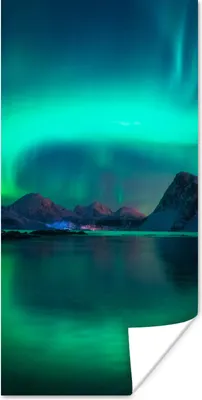 Produktbild von MuchoWow® Poster Nordlichter - Berge - Norwegen 20x40 cm - Plakat - Foto