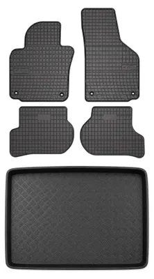 Image de Tapis en caoutchouc + bac de coffre pour Skoda Yeti 2009-2017 (avec roue de secours) – 5 pièces, noirs, sur mesure