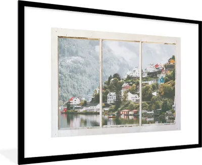 Produktbild von MuchoWow® MuchoWow® Gerahmtes Poster Aussicht - Berg - Nebel 90x60 cm - Poster mit zchwarzem Bilderrahmen - Wanddekoration - Fotos