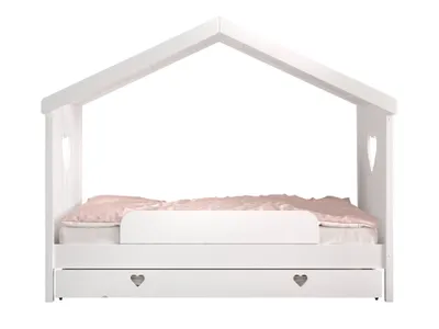 Produktbild von Vipack Hausbett Amori mit Absturzschutz, Liegefläche 90 x 200 cm, inkl. Rolllattenrost und Bettschublade, Ausf. Kiefer und MDF weiß lackiert