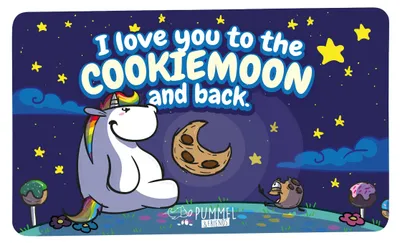 Produktbild von Pummel & Friends Pummeleinhorn Brettchen - I love you to the Cookiemoon and back Frühstücksbrettchen Schneidebrettchen aus Resopal Blau