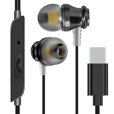 Image de Écouteurs intra-auriculaires USB-C avec microphone et boutons deLinQ Noir
