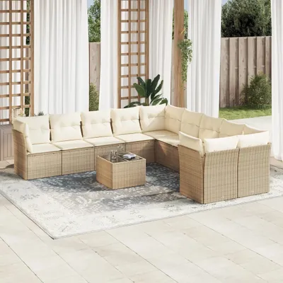 Produktbild von Design 11-tlg. Garten-Sofagarnitur mit Kissen Beige Poly Rattan, Gartenmöbel-Sets 2024 Neu