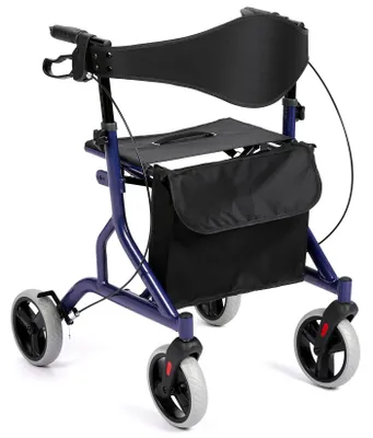 Produktbild von Geländerollator - Rollator für Senioren - Sitz und Rückenlehne - 20 cm Gummiräder - Höhenverstellbarer klappbarer Aluminiumrahmen - Doppelte Bremse - Blau