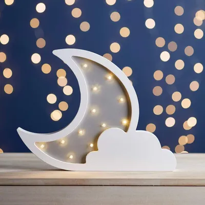 Produktbild von Lights4fun LED Holz Wolke & Mond Wandleuchte Nachtlicht Nachttischlampe