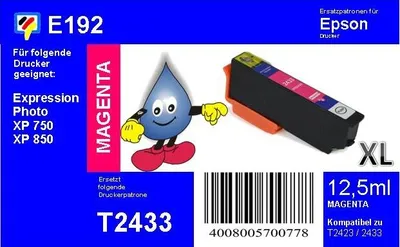 Produktbild von E192 - TiDis Ersatzpatrone - magenta - mit 12,5ml Inhalt ersetzt T2433XL