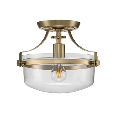 Zdjęcie produktu dla Lampa sufitowa Penn Station szczotkowany mosiądz 1xE27x60W szkło wym:26,7x33x33cm IP20 Quoizel