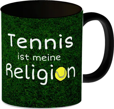 Produktbild von Tennis ist meine Religion Kaffeebecher Schwarz Ein waschechter Tennisfan sollte