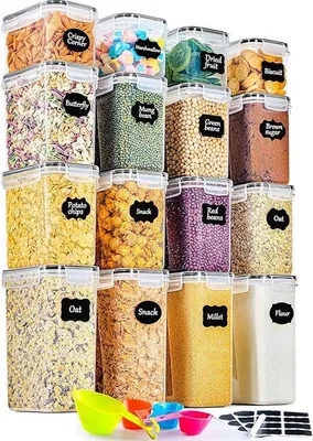 Produktbild von Luftdichte Kunststoff-Boxen, 16-teilig, 3 Größen, für Küchenzutaten