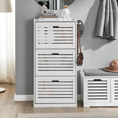 Immagine prodotto di Scarpiera FSR108 - Scarpaio ribaltabile - 3 scomparti ribaltabili - 6 ripiani - Bianco
