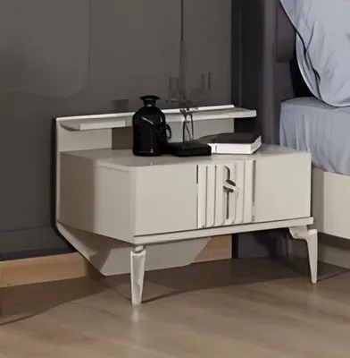 Produktbild von Nachttisch Nachtschrank Nachtkonsole Nachtkommode Beige Beistelltisch