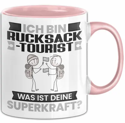 Produktbild von Rucksacktourist Tasse Geschenk für Rucksacktourist Geburtstag Lustiger Spruch Kaffee-Becher Was Ist Deine Superkraft (Rosa)