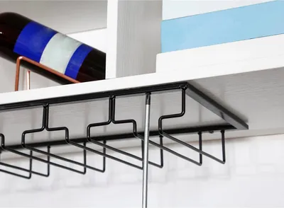 Immagine prodotto di Portabicchieri da vino - Portabicchieri da vino - Set di 2 - Portabicchieri da vino in metallo - Portabicchieri con 5 file - Portabicchieri da vino - Organizzatore - Elegante - Bar, cucina e caffè - Appeso - Nero