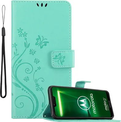 Obrázok produktu pre Cadorabo cover for Motorola MOTO G7 POWER in FLORAL TURQUOISE Ochranný kryt v kvetinovom dizajne s magnetickým zapínaním, funkciou stojana a slotmi na karty Flipové puzdro Flower Cover Etui Handy Klapp Hülle Book Tasche