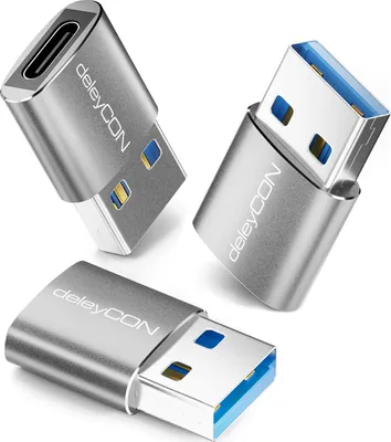 Produktbild von deleyCON USB C Adapter (3 Stück) USB 3.0 5Gbps USB C Buchse zu A Stecker Adapter für iPhone 17/16/15 Serie, iPad, Galaxy S25/S24/S23 Serie, A56, A16, Laptop, Notebook, Carplay Usw