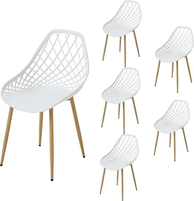 Produktbild von Patio Bistrostühle 6er Set Gartenmöbel Stuhl mit PP-Sitz, Metallrahmen, Outdoor Gesprächsstühle für Balkon, Rasen und Pool, Weiß