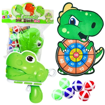 Produktbild von Geschicklichkeitsspiel Zielschießpistole Klettbälle Dinosaurier