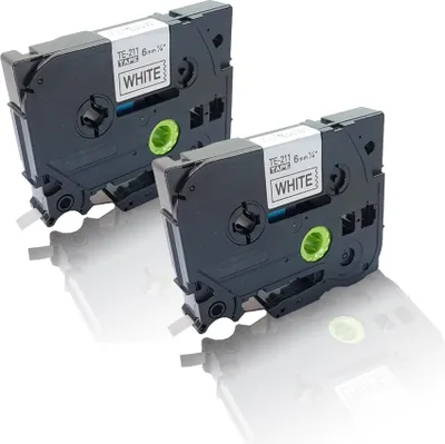 Produktbild von Print-Klex 2x Schriftband kompatibel kompatibel mit Bother P-Touch H100 P-Touch H100LB P-Touch H100R P-Touch H100Series P-Touch H105 NB schwarz auf weiß 6MM TZ211 Label Tape