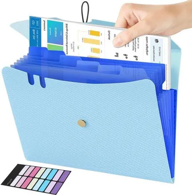 Produktbild von Expansibles Aktenbehältnis mit 7 Fächern und Abdeckung, mit Ausziehmechanismus und Etiketten, für den Transport zwischen Wohnen, Arbeiten, Lernen und Reisen