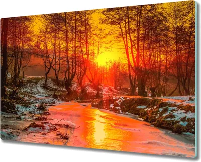 Produktbild von Coloray Schneidebrett Herdabdeckplatte 80x52 cm Kochplattenabdeckung Küchenbrett Hackbrett - Schnee Natur Wald Fluss