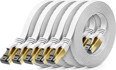 Produktbild von deleyCON 5x 0,5m CAT 8 Netzwerkkabel Flach (40 Gbit/s, Kupfer) Gigabit Ethernet LAN Cable - Flaches Dünnes Kabel Flachkabel Patchkabel Kurz - RJ45 Stecker für CAT8 CAT7 CAT6 - Weiß