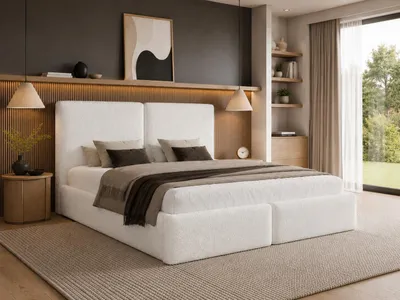 Produktbild von Emlar Polsterbett Estelle 180x200 cm - Designerbett mit Bettkasten & Metalllattenrost - Bouclé-Stoff - Doppelbett mit Stauraum Weiß (Quelle 01)