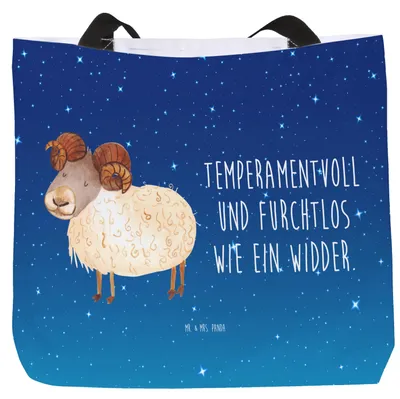 Produktbild von Mr. & Mrs. Panda Reisetasche Sternzeichen Widder - Sternenhimmel Blau - Geschenk, Schultasche, Strandtasche, Bock, Tote Bag, Laptoptasche, Geburtstag April, Tasche, März