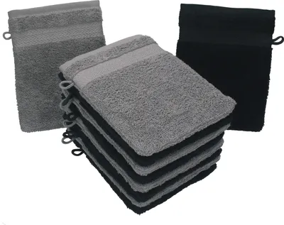 Produktbild von Betz 10 Stück Waschhandschuhe 16x21 cm PREMIUM 100% Baumwolle  Farbe: anthrazit und schwarz