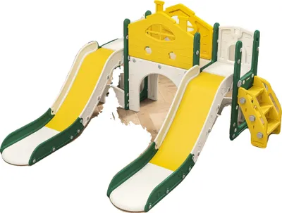 Produktbild von Kinderrutsche, 5-in-1 Spielset, Spaß drinnen und draußen, Grüner Doppelrutsche