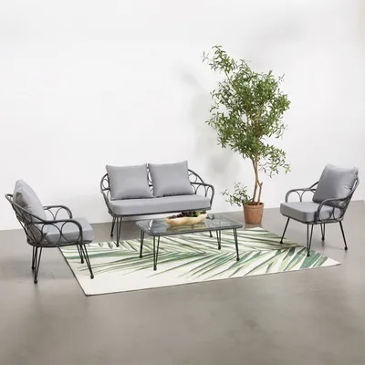 Produktbild von Gartenmöbel CAIRO: 2 Sessel, 1 Zweisitzer, 1 Beistelltisch - schwarz/grau, Loungemöbel Balkon, Rattan-Gartenmöbel, Loungeset im Freien