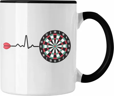 Produktbild von Trendation - Dart Herzschlag Geschenk Tasse Kaffeetasse Dartspieler Geschenkidee Darts Geschenke für Männer Frauen (Schwarz)