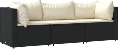 Image de vidaXL Ensemble de salon de jardin 3 pièces avec coussins noir poly rotin