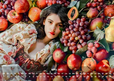 Image de raxxa Calendrier mensuel Premium Fruit Woman 2026, horizontal A4
