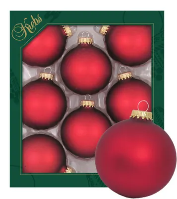 Produktbild von Krebs Glas Lauscha 8er Set einfarbige Christbaumkugeln in Satin Rot - Größe ca. 7cm - 70209
