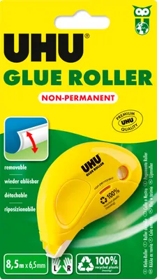 Produktbild von UHU Kleberoller Dry & Clean Roller non permanent gelb