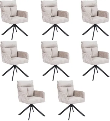 Produktbild von HOME DELUXE Esszimmerstuhl mit Armlehne ALUNA Chenille - 8er Set Beige I Küchenstuhl, Polsterstuhl, Designstuhl, Armlehnstuhl, Armlehne, Lehne, Gepolstert, Edel, Modern, Retro, Hochwertig, Weich, Stilvoll, Pflegeleicht, Wohnzimmer, Drehfunktion
