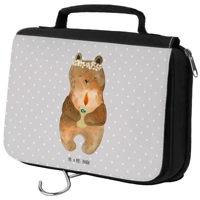 Produktbild von Mr. & Mrs. Panda kosmetiktäschchen Bär Kommunion - Grau Pastell - Geschenk, Gottes Segen, Kosmetiktasche, Taufkerze, badtasche, Make-Up Tasche, Kulturbeutel, beauty case