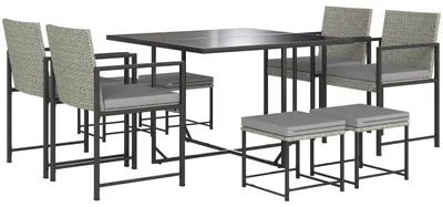 Image de Salon de jardin extšŠrieur en ršŠsine tressšŠe 8 places avec coussins et plateau en verre trempšŠ, gris