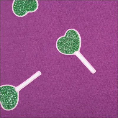 Produktbild von Jerseystoff Meterware Baumwolljersey mit Glitter lila grün 1,4m