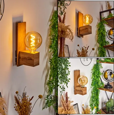 Produktbild von Codrongianus »Codrongianus« Vintage Wandlampe aus Metall in Holzoptik/Braun