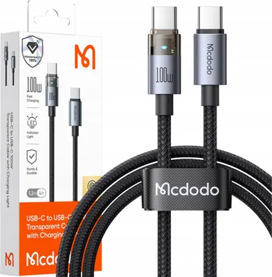 Zdjęcie produktu dla Mcdodo Kabel Usb-C Szybkie Ładowanie Usb Typ C 5A 100W 1M Led Czarny