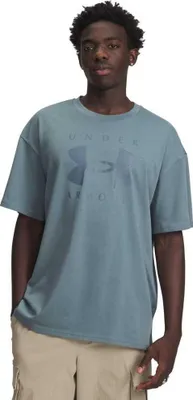 Productafbeelding van Under Armour Heavyweight Oversized T-shirt met logo, korte mouwen, blauw, heren, maat 2XL, blauw, maat 2XL