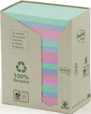 Produktbild von Post-it-MemoBlok 3M Post-It 655 76x127mm Recycle Pastell | Ein 16 -Stück packen